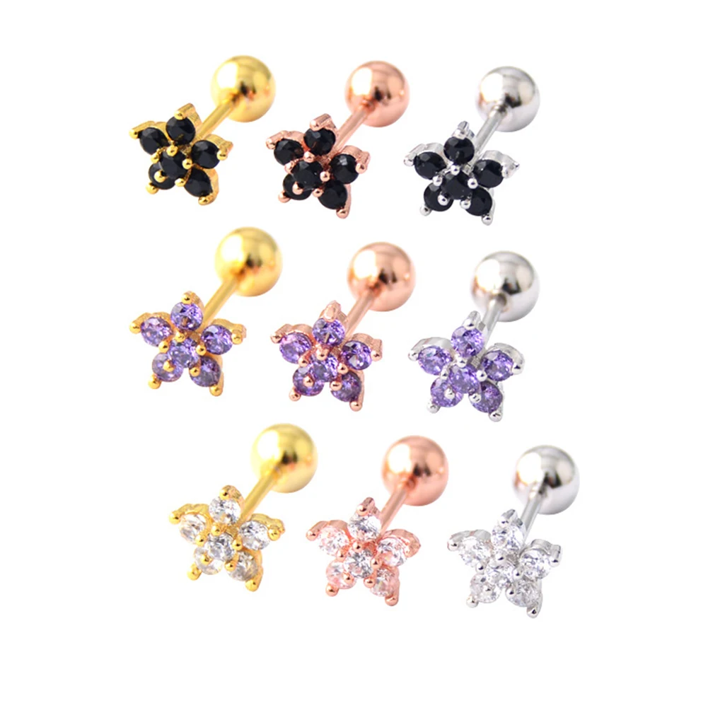 1 Pcs Small Round Cz Tragus Cartilage Titanium Steel Star 5 Prong Ear Stud Earrings Tragus Helix Piercing Jewelry Ear Piercing piercing jewelry body piercing earrings ear piercing jewelry ear studs metal jewelry body piercing jewelry body jewelry