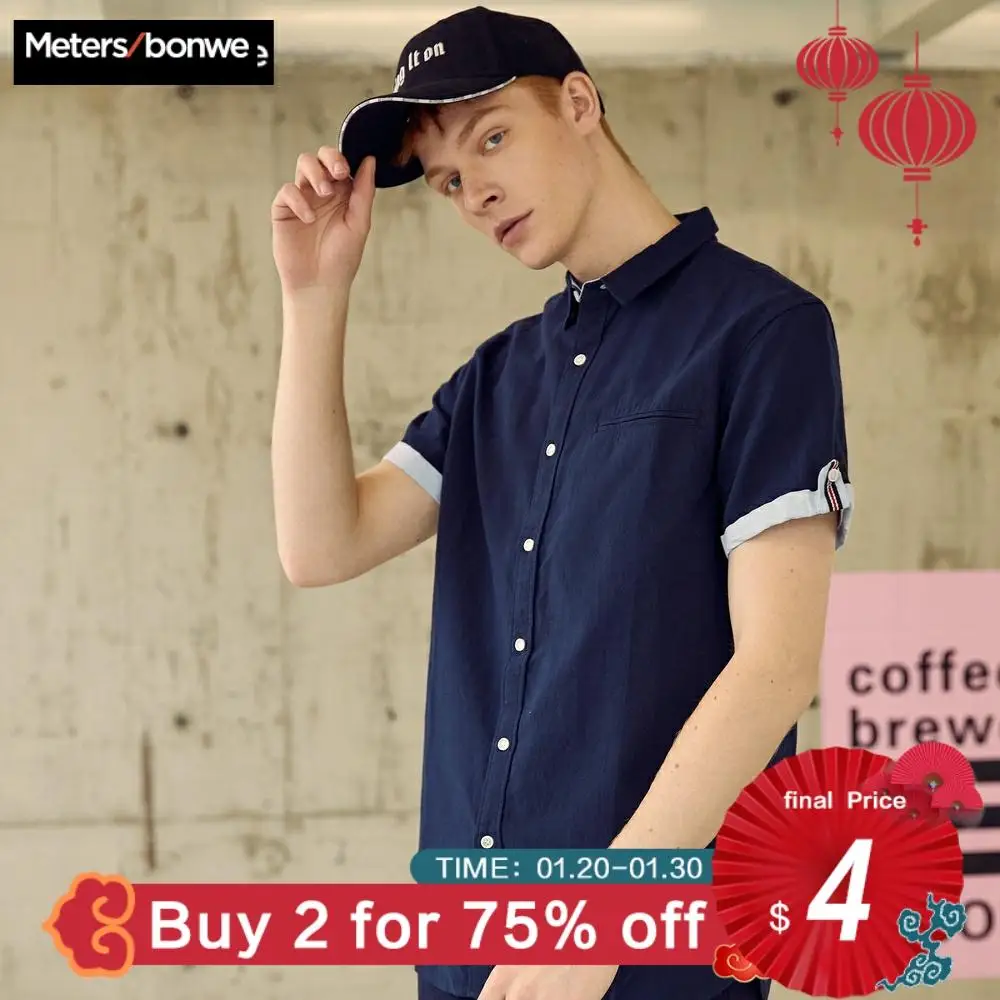 Goede Metersbonwe Mannen Korte Mouwen Katoen 100% Voor Mannelijke 2019 Nieuwe Trend Zomer Effen Kleur Casual Shirt Рубашка Мужская