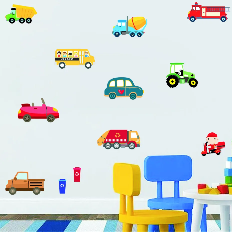 

Cartoon Vehicle Traffic Cars Buses Wall Stickers for Kids Room Living Room Kindergarten Baby Nursery Home Decoration Waterproof