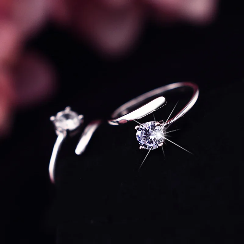 

Simple Sterling 925 Silver Color Ring Jewelry for Women Zircon Diamond Ring Adjustable Wedding Engagement Ring Birthday Gifts