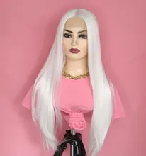 Pelucas sintéticas malla con división frontal largas o cortas, rectas, color blanco, Cosplay/fiesta/pelucas para uso diario para mujer, fibra resistente al calor