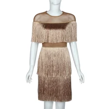 Женское винтажное платье, летнее, с кисточками, многослойное, Vestido, вечерние, Клубная одежда, платья с бахромой, Пляжное, Сетчатое, обтягивающее, модное, Дамское, однотонное, миди платье