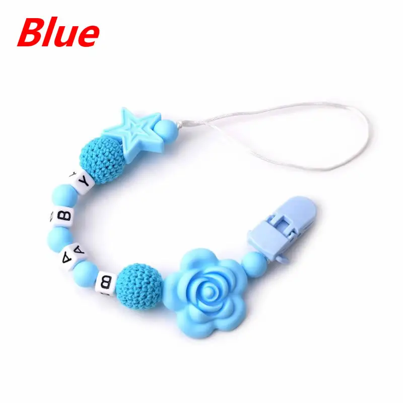 Blue DIY Personalized Colored Beaded Baby Pacifier Chain Clip Appease Nipple Silicone Dentition Chew Toy for Newborn 23GD - Цвет: Blue
