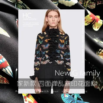 

145 cm wide 4-way stretch crepe fabric meter butterfly printed fabric shirt dress handmade DIY fabric wholesale cloth