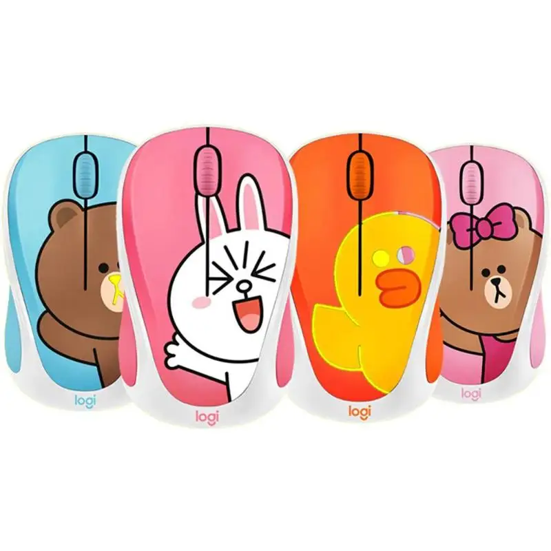 Милая беспроводная мышь logitech LINE FRIENDS, 2,4 ГГц, мини-мультипликационный usb-приемник, оптическая сенсорная игровая мышь для офиса, для ПК, ноутбука