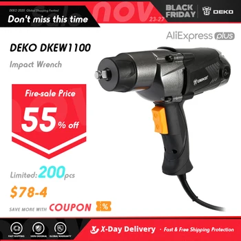 

DEKO 1100W Electric Impact Wrench Corded Tool Home DIY 1/2-Inch ,Two-Direction Rocker Switch 450N.m Max Torque