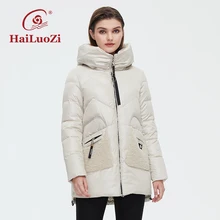 HaiLuoZi 2021 zima nowy kobiety płaszcz krótki klasyczny moda Faux szwy kobiet dół kurtki z kapturem wysokiej jakości parki 6019
