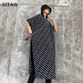 

XITAO Streetwear Short Sleeve T Shirt Loose Plus Size Trend Long Tshirt Fashion Letter Print Graphic Tees Women Wild Top DMY3172