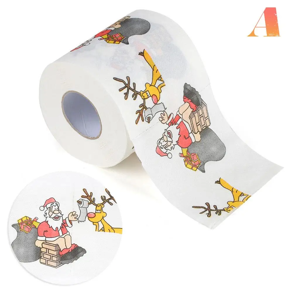 Горячая Рождество шаблон серии рулон бумаги печать забавная туалетная бумага фестиваль поставки Санта-Клаус Рождественская декоративная ткань рулон