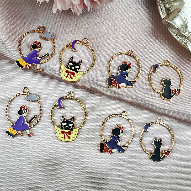 ApeUr 10pcs enamel basket cute cat girl charm jewelry accessories earring pendant bracelet necklace charms alloy diy findings