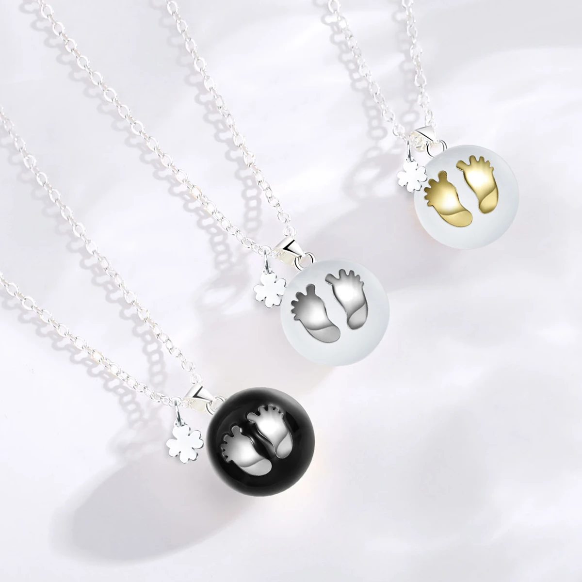 Eudora 20MM Harmony Bola Ball Baby footprints Pregnancy Chime Angel Caller Mexcian Bola Pendant Necklace Fine Jewelry for Women 3