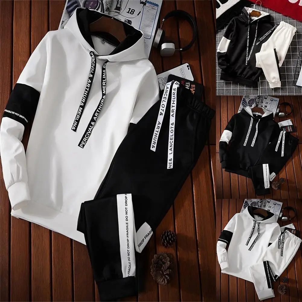 Yfashion Повседневный Спортивный комплект Мужская одежда Удобный спортивный костюм с длинными рукавами пуловер Топ+ повседневные штаны мужская для спортзала кампуса
