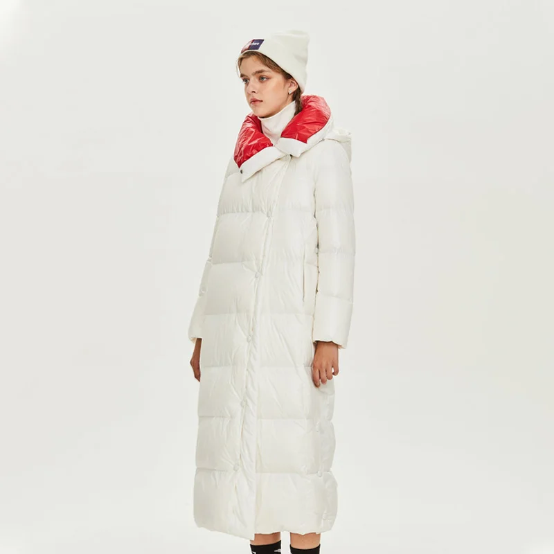 AllureAmore пуховик женский толстый с капюшоном зимний на молнии размера плюс ветрозащитная зимняя верхняя одежда 90% белый утиный пух теплая куртка пальто - Цвет: Pearl White