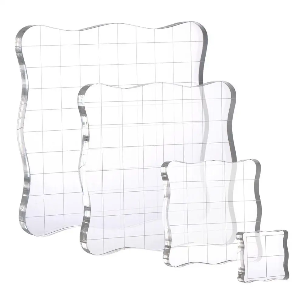 

4PCS DIY Transparent Seal Stamp Block Partner Non-Slip Side Square Plexiglass High Transparency Acrylic Handle