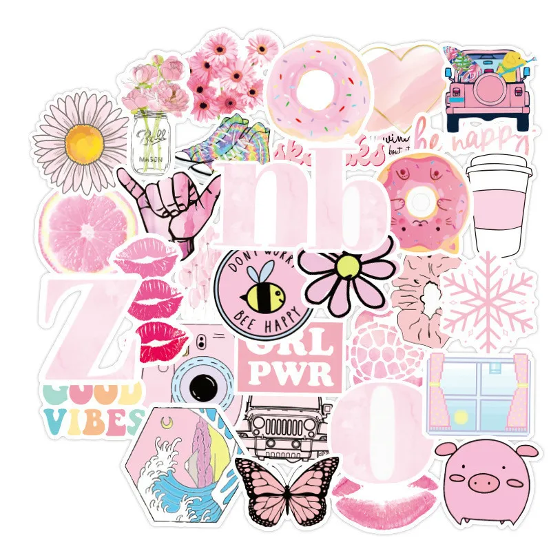 

100 PCS Cartoon Pink Girls Things Kawaii Stickers for Kids Toy Waterproof Sticker To DIY Laptop Bicycle Helmet Car Decals