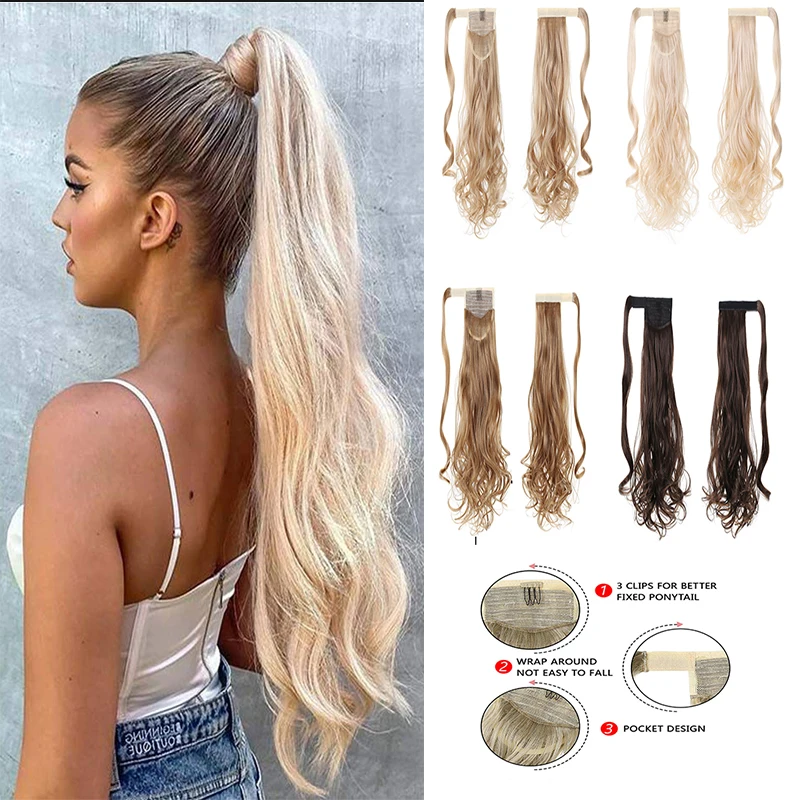 

SHANGZI Long Curly Clip In Hair Tail False Hair Ponytail Hairpieces Hair Extension Heat Resistant Synthetic PonyTail Fake Hair