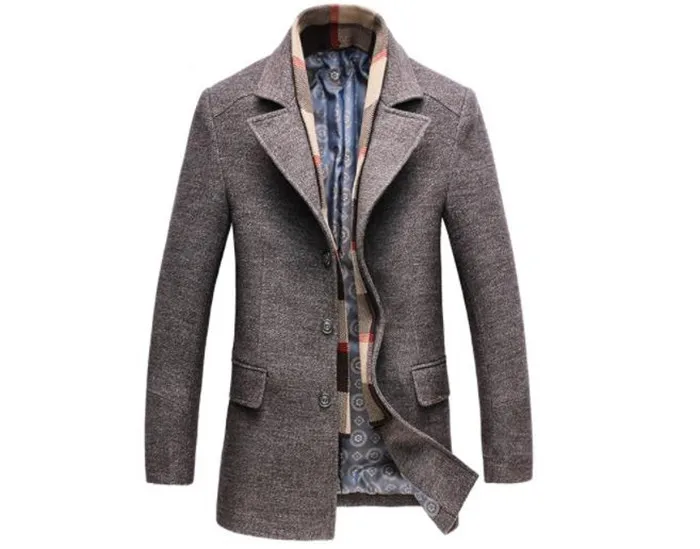 

Mens Winter Designer Wool Lapel Neck Long Sleeve Solid Color Fashion Homme Clothing Scarf Detachable Casual Apparel