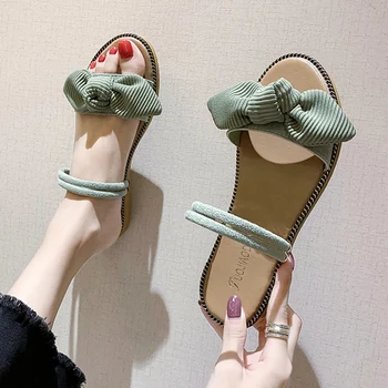

Velvet Shoes Female Sandal 2020 Sandals Two Weare All-Match Strappy Heels Slip-on Loafers Summer Women's Suede Ladies Sale