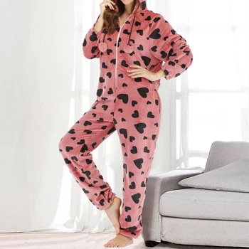 

Women Flannel Warm Onesie Jumpsuit Pajama Winter Autumn Nightwear Casual Comfortable Soft Sleepwear Hooded Homewear