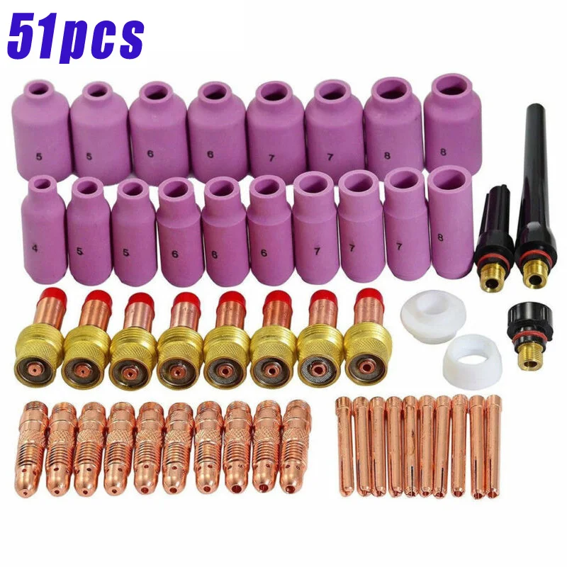 package 51pcs TIG сварочный фонарь короткие газа объектив термостойкие Стекло Набор чашек для WP-17/18/26 2,4 мм 3/3" O-образных уплотнительных кольца полуавтоматической сварки - Цвет: package 51pcs