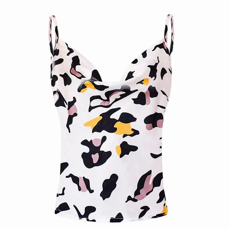 white zebra pattern Летняя Женская атласная шелковая безрукавка, жилетка, блузка, Женская Повседневная укороченная майка, топ, сексуальный однотонный жилет с открытой спиной - Цвет: white zebra pattern