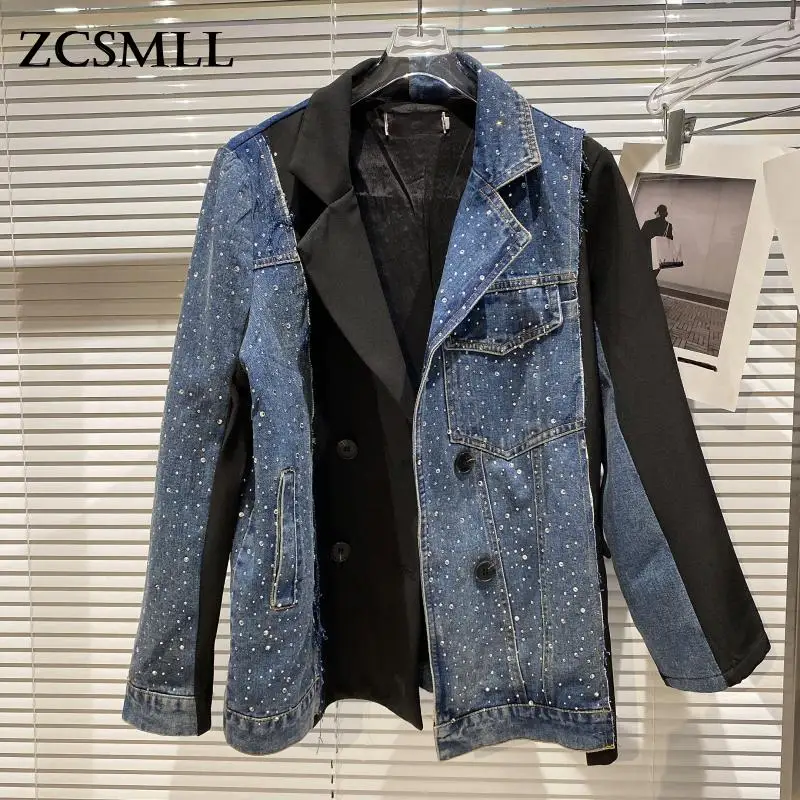 ZCSMLL 2021 Осенние новые Звездные Стразы Горячие средней длины джинсовый женский