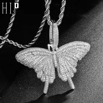 

Hip Hop Animal Butterfly Iced Out Bling Cubic Zircon Necklace & Pendant For Men Jewelry Charm Tennis Chain