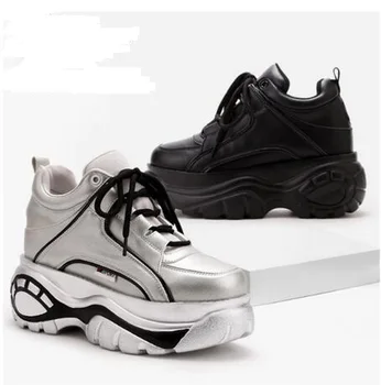 

Platform Shoes Women Boots Spring Sports Ultra-light Height Increasing Boot Woman Thick Soled Lace-up High-heeled