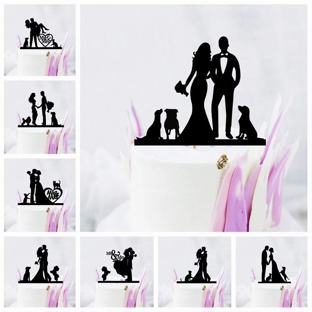 Pet Dog Cat Wedding Cake Topper party decorations cake topper cake decorations cake toppers Mr Mrs Bride Groom Acrylic Black Cake Toppers Decoration Mariage Party Supplies Adult Favors