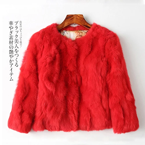 Tataria куртка из натурального кроличьего меха для женщин с длинным рукавом размера плюс пальто женское короткое пальто из натурального кролика женские теплые плюшевые пальто - Цвет: Red