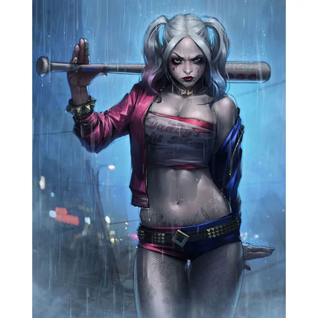 Бургундия 5D Diy Полная квадратная алмазная живопись Harley Quinn отряд самоубийц вышивка круглые алмазы супергерой вышивка крестиком Мозаика домашний декор - Цвет: Бургундия