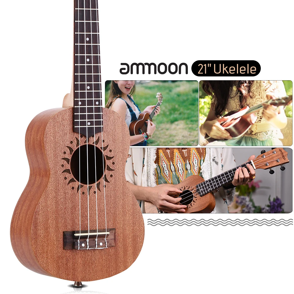 Ammoon 2" Акустическая укулеле Уке высокое качество Sapele Ukelele 15 Лада 4 струны инструмент Палисандр полузакрытый Okoume