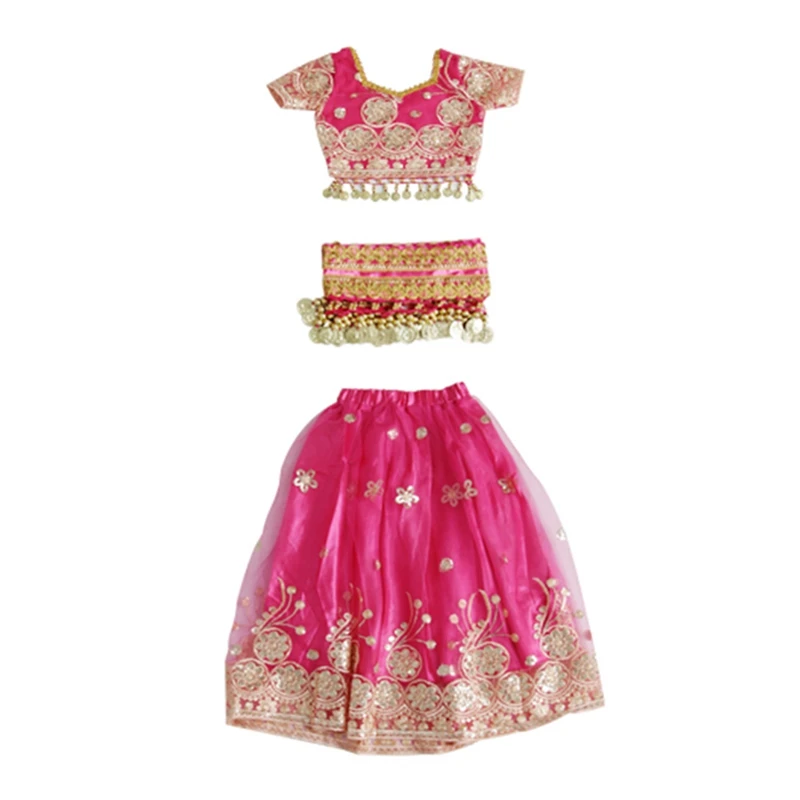Rose red-3pcs Новое поступление танец живота Девушки Танец живота наряд Детский набор костюма для танца живота индийское сари детская одежда для выступлений - Цвет: Rose red-3pcs