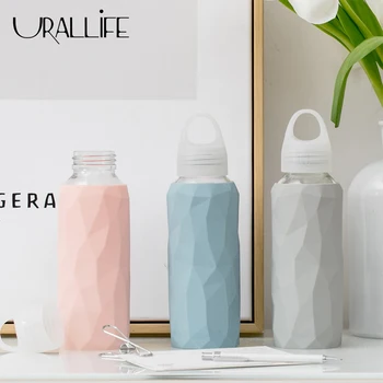 

Urallife Fashionable Portable Glass Water Bottle Heating Insulation Sport Water Bottle 300ml Silicone Cover Outdoor Drinking Cup