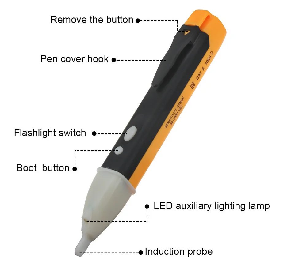 Electric indicator 90-1000V Non-Contact Socket Wall AC Power Outlet Voltage Detector Sensor Tester Pen LED light AC 110V-220V 3
