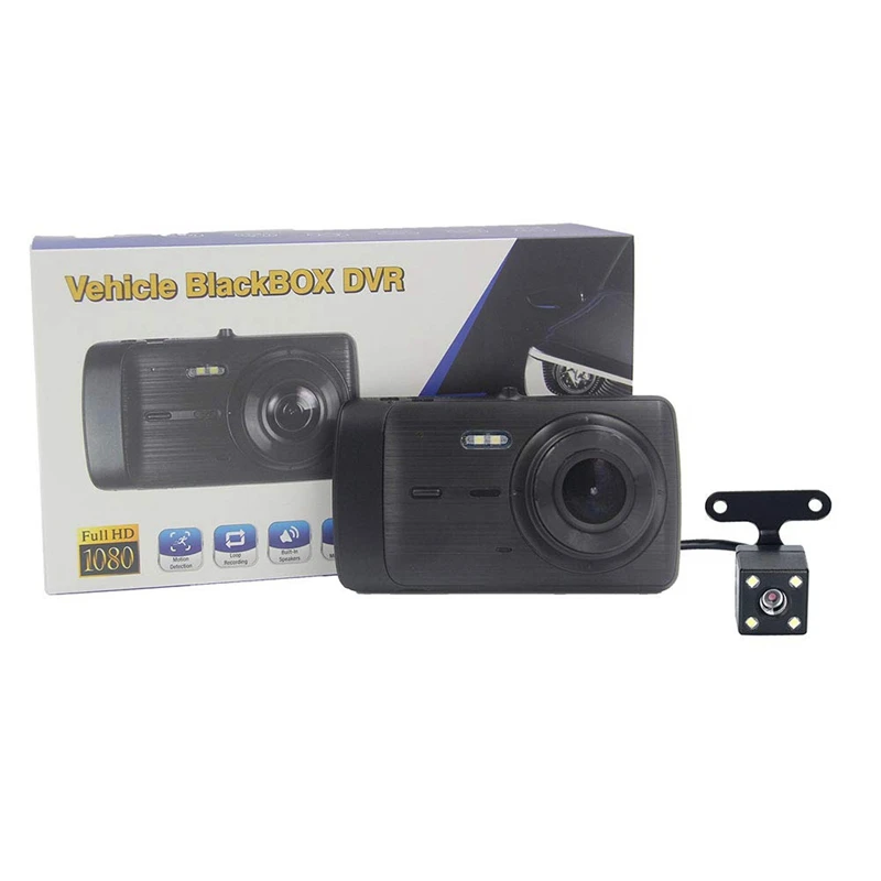 1080P Автомобильный видеорегистратор Регистраторы Dash Cam резервного копирования Камера Full Hd 4-х дюймовый Ips Экран Широкий формат спереди и сзади с двумя объективами заднего хода данных Регистраторы