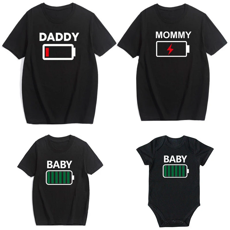 Familia juego ropa mira traje a juego divertido batería ropa papá mamá chico chica camiseta para papá Mamá Me bebé niño niña