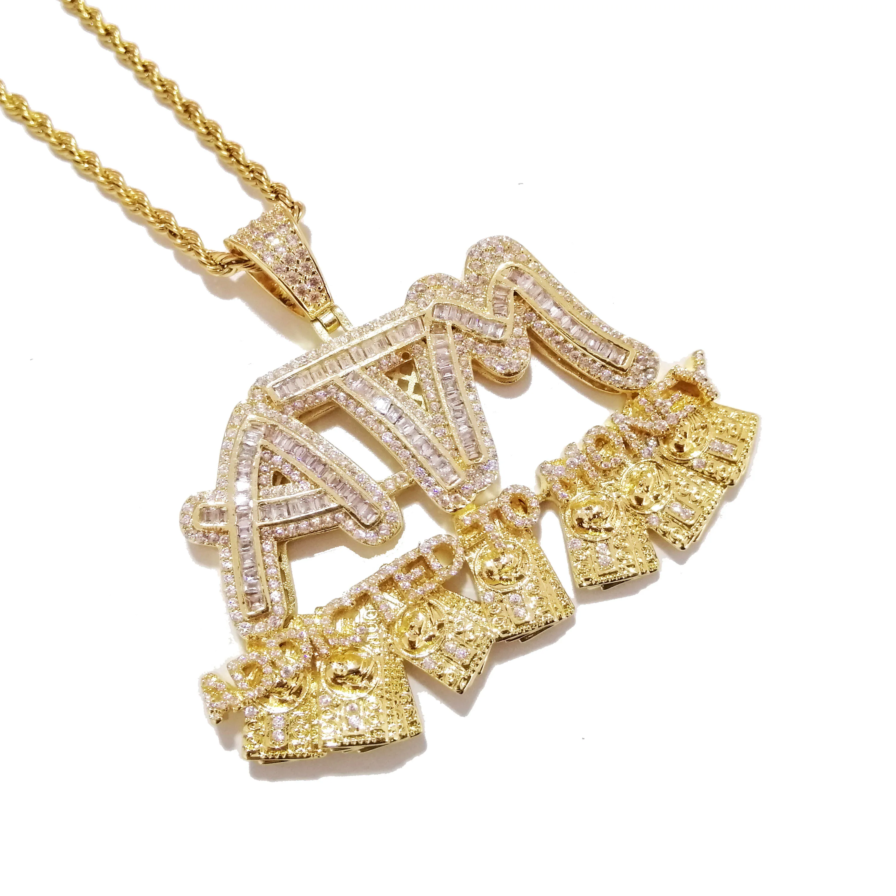 Iced Out буквы ATM увлекается денежный кулон ожерелья 2 цвета AAA Циркон мужские хип хоп Ювелирные изделия Подарки