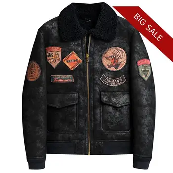 

2020 Black Men Military Pilot Shearling Jacket Plus Size XXXXL Genuine Sheepskin Russian Winter Thick Aviator Shearling Coat