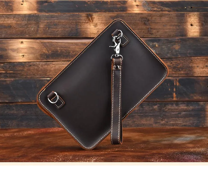 Luufan Crazy Horse Leather Men Small Hand Clutch Bag Cow Leather Shoulder Clutch Wallet With Chain Business Sling Document bag 3