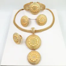 Золотые украшения, Дубай, ювелирный набор, большое ожерелье, классика, капля воды, браслет, серьги, кольцо для женщин, свадебный ювелирный набор для невесты