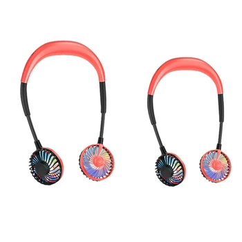

2 Pack New USB Hands-Free Hanging Neck Fan 2000MAh Mini Personal Portable Cooling Fan for Adult and Children-Orange