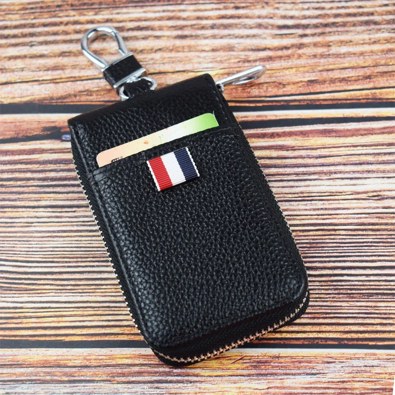 

Supply of Goods First Layer Genuine Leather Zipper Large Key Access Card Retro Multi-functional Large-Volume Key Bag