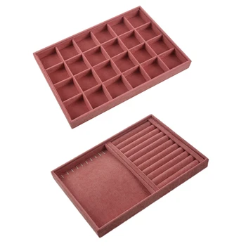 

2x Pink Velvet Jewelry Ring Display Case Tray Holder Necklace Earrings Bangle Storage Box 24 Grid & Dual-Use Disk