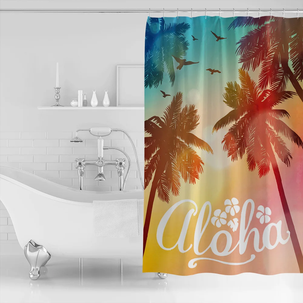 Непромокаемые занавески для душа Гавайские летние пляжные Aloha Inspiration для свадебного свидания, дня рождения, тропические вечерние для серфинга