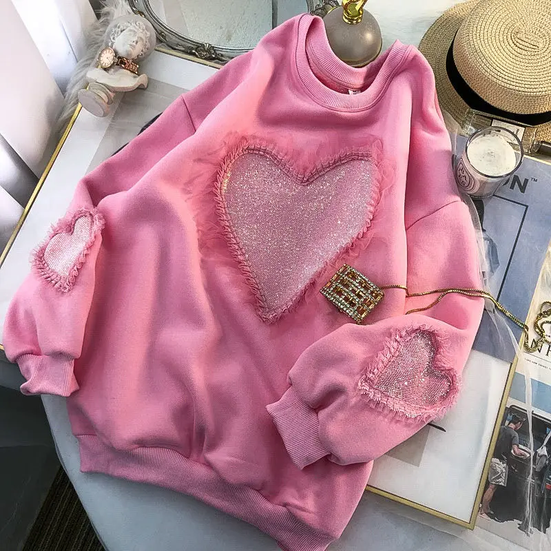 Японские милые розовые толстовки Nomikuma с надписью Love со стразами винтажные в