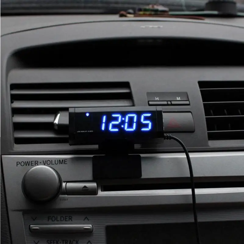 

Auto Car Interior Thermometer Clock Voltmeter LED Digital Display Calendar 12/24 Hours Automovil Universal Date Display