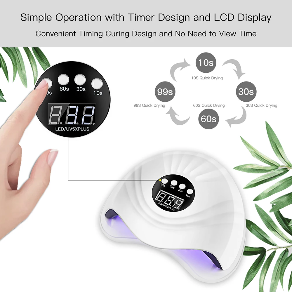 5X PLUS 48W Nail Lamp Portable LED Nail Light Nail Dryer with 4 Timer Setting LCD screen Manicure Gel Nail Lamp Drying Lamp