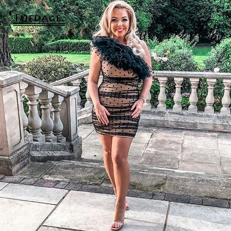 Fuedage осеннее сексуальное платье женские сетчатые облегающие черные платья в