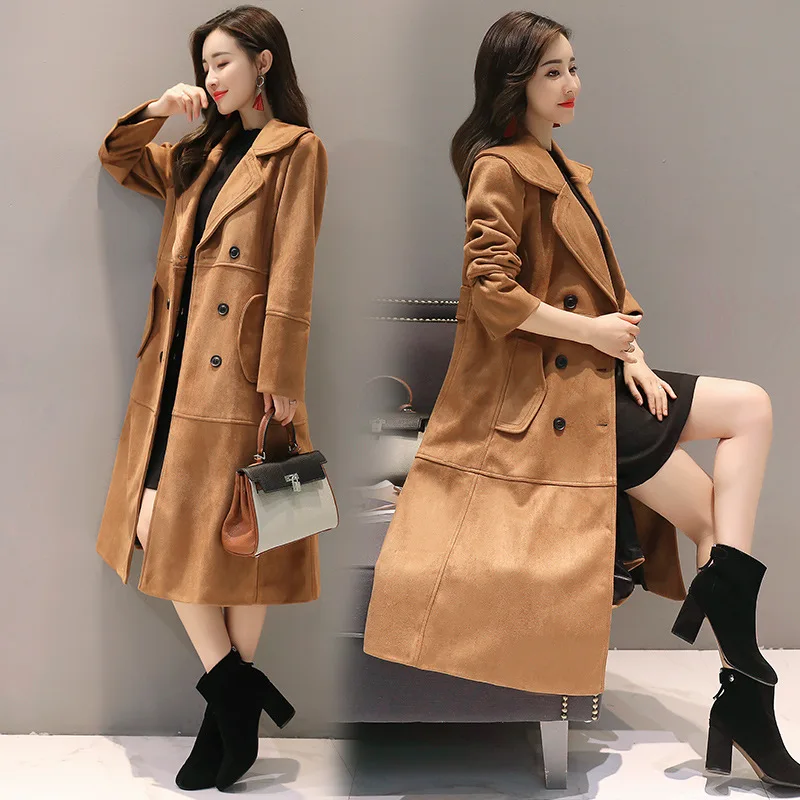 

2017 Winter New Style Korean-style over-the-Knee Mid-length Luo Zijun Celebrity Style Suede Trench WOMEN'S Coat Fashion